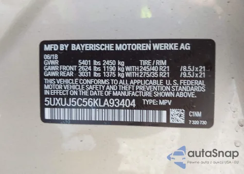 2019 BMW X4 M40I z USA, uszkodzony, nr VIN 5UXUJ5C56KLA93404